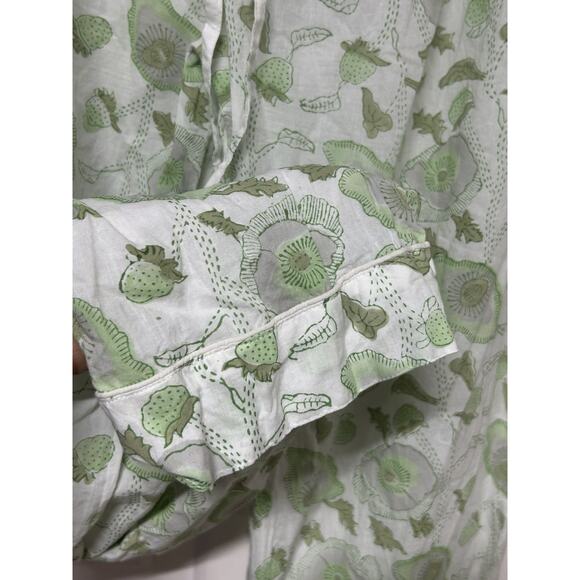 India Amory Floral Cotton Pajama Set Long Sleeve Button LRG 2 Piece Boho Coastal - Picture 9 of 11